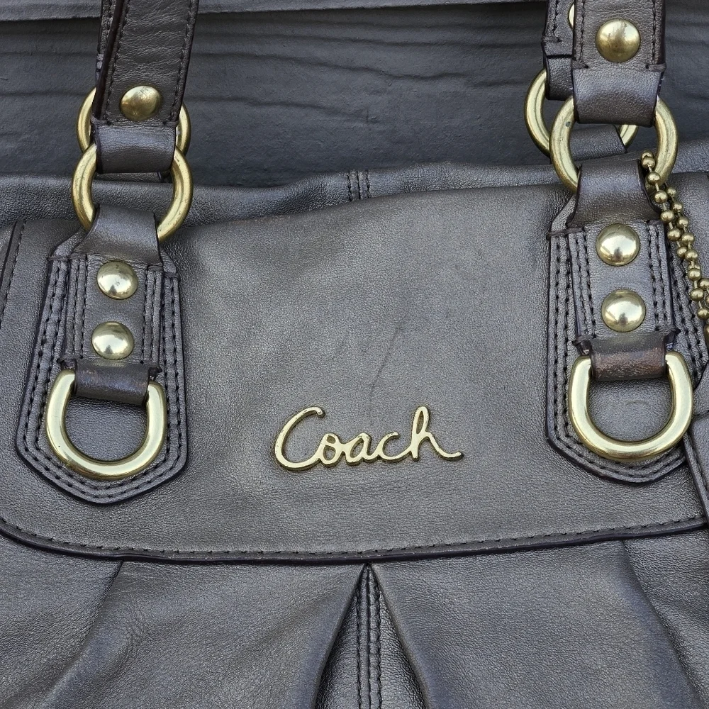 COACH Ashley Carryall Satchel Steel Gold Leather Hobo Shoulder Bag Purse F15513